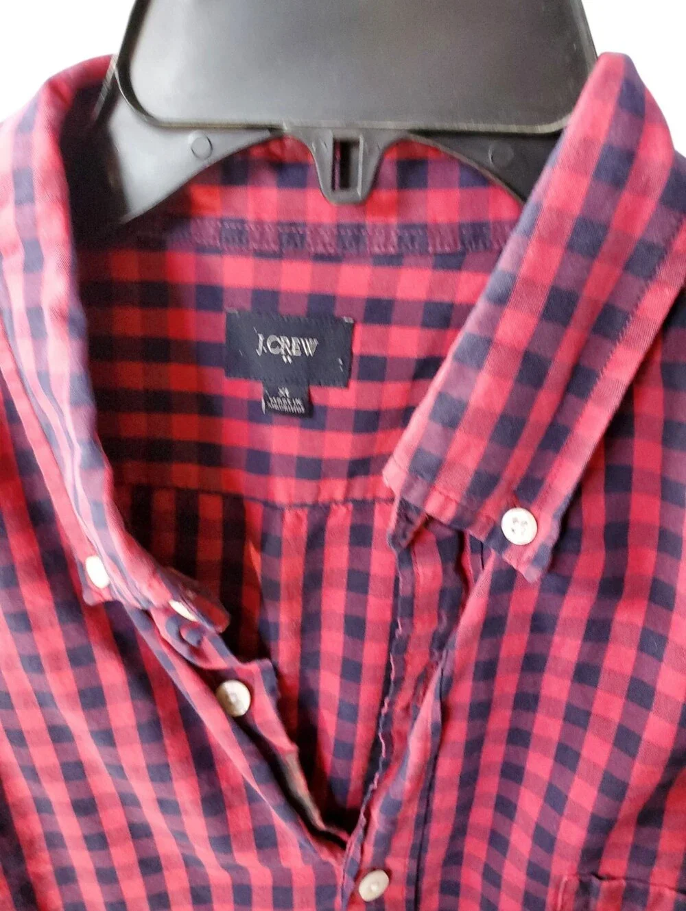 J. Crew Red and Navy Gingham Shirt Size XL